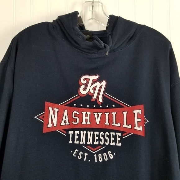 Nashville Tennessee Graphic Hoodie Sweatshirt Mens Pull Over Pockets Blue Large - Picture 2 of 12